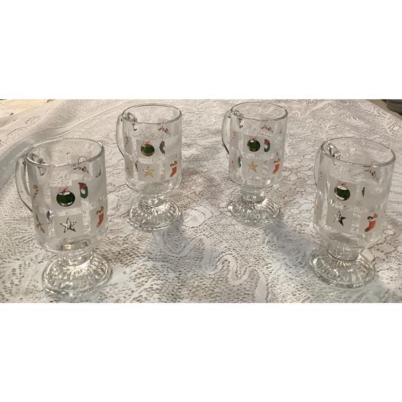 Vintage Set of 4 Culver Mid Century Christmas Potpourri Footed Mugs #4031 - Picture 6 of 9